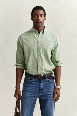 Gant Regular fit skjorte i bomullslin HERB GREEN XXXL