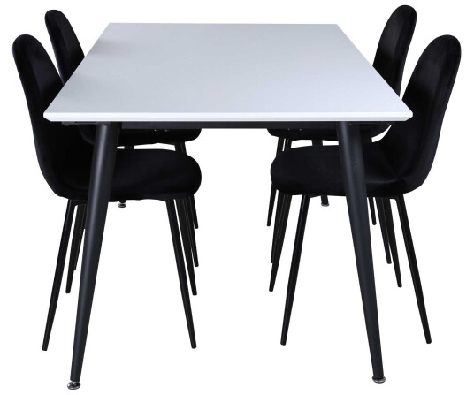 Venture Design Jimmy & Polar spisegruppe Svart/hvit 4 stoler & bord 150 x 90 cm
