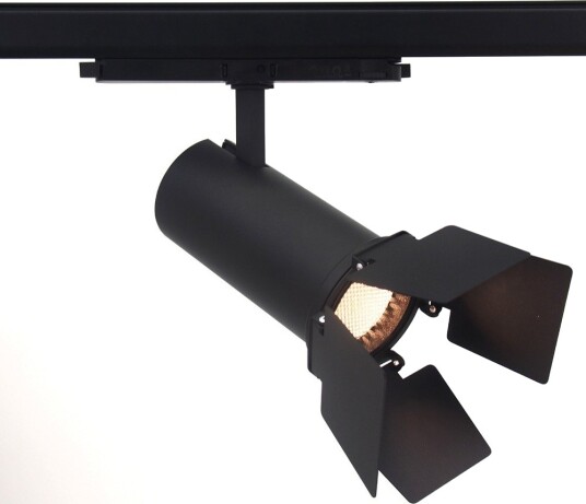 30W 3 faset DALI dimbar RA90 skinnespot Sort med barndoor/klaffer bikubegitter Dimbar : DALI dimbar Kulør : Varm