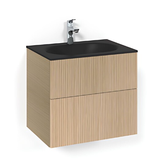 Macro Design Crown Line/push-open Servantskap 2-skuff - med Glasservant Eik / 60cm Glass Edge Svart