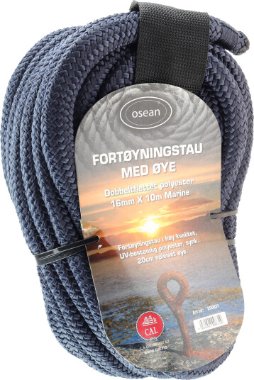 Fortøyningstau m/øye - Marine blå - 16 mm - 10m - Flettet