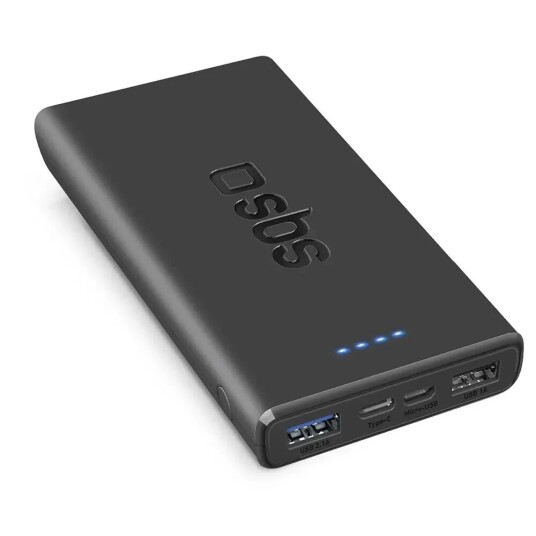 SBS Powerbank m. 2x USB-A & 1x USB-C 10W - 10000 mAh - Svart