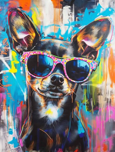 Plakat Fargerik Hund med Solbriller Plakat Fargerik Hund med Solbriller