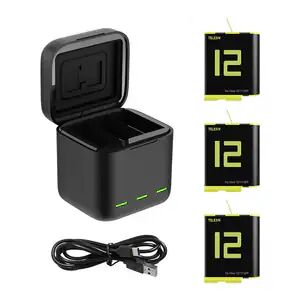 Box Telesin tre-kanals lader + 3 batterier for GoPro Hero 12 / 11 / 10 / 9 GP-BNC-902-B