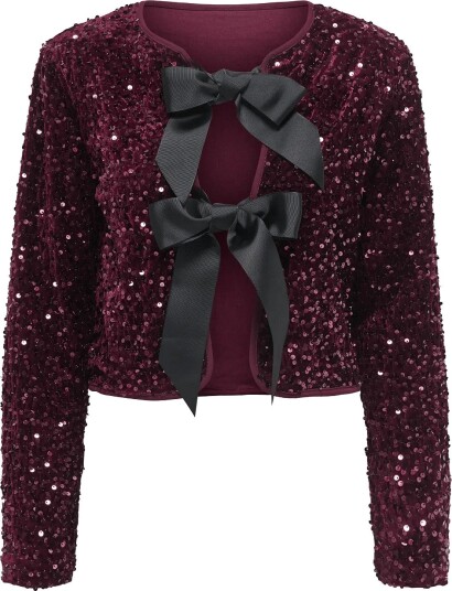 ONLY Onlanika Sequins Ls Bow Top Wvn Cs Burgundy XS