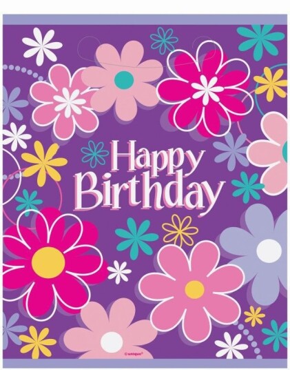 6 stk Godteposer/Partybags med "Happy Birthday" Tekst Birthday Blossoms