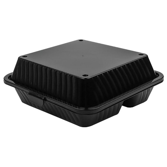 Contacto Gjenbrukbar matboks Eco-Takeout tredelt, høyt lokk; 23x23x9 cm (LxBxH); Svart; Kvadratisk; 12 Stykk / Forpakning