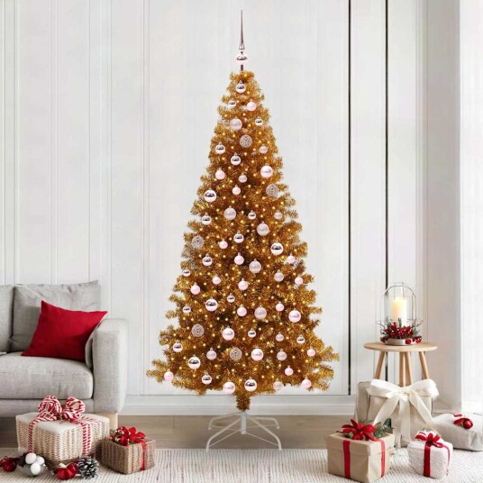 Juletre med 300 LED med stativ Gull 210 cm PET