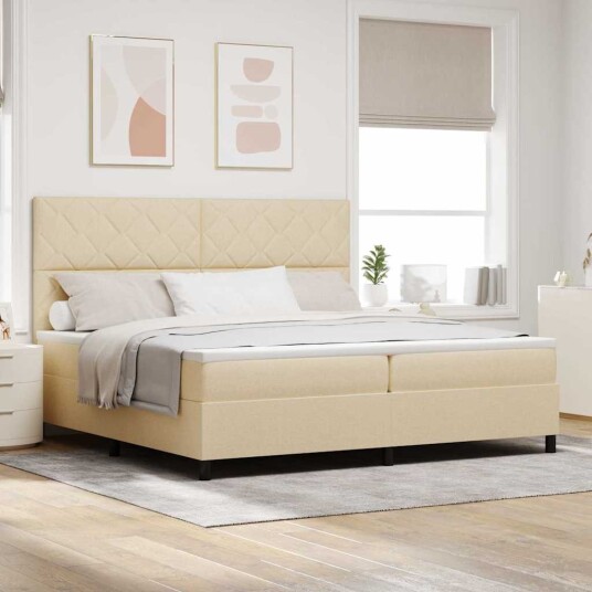  Box vår seng med madrass krem 200x200 cm stoff