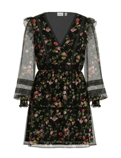 Vila Viroman New V-Neck L/S Short Dress/Dc/Ka - Black - 34 Vila Viroman New V-Neck L/S Short Dress/Dc/Ka - Black - 34