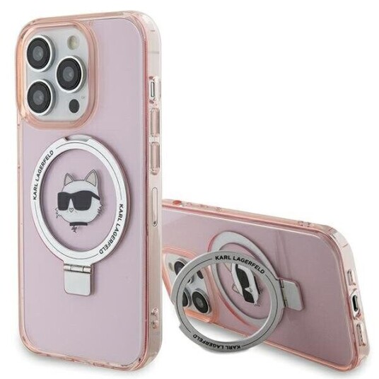Karl Lagerfeld Hardcase med Ringstativ for iPhone 15 Pro Max 6,7" Rosa Choupette MagSafe