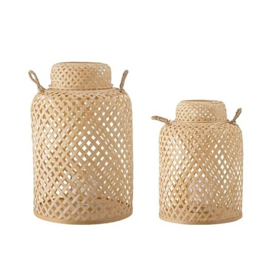 Bloomingville Madlin Sett med 2 Lykter i Glass og Bambus Brun