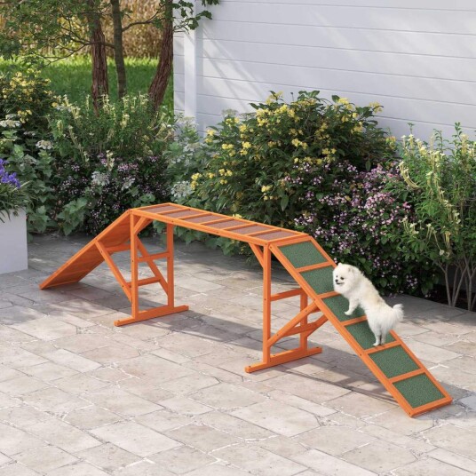 Dog Agility Bridge Agility utstyr for hunder med sikkerhetsstang sklisikre overflateagility enhet for hage 325 x 55 x 69 cm o