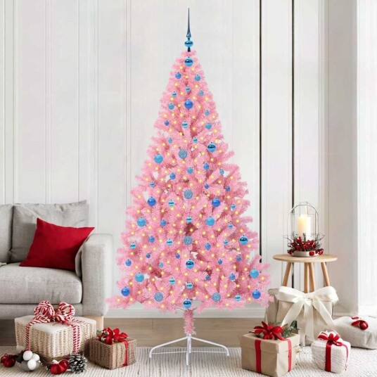 Kunstig Forhåndsopplyst Juletre med 300 LED Rosa 210 cm PVC Kunstig Forhåndsopplyst Juletre med 300 LED Rosa 210 cm PVC