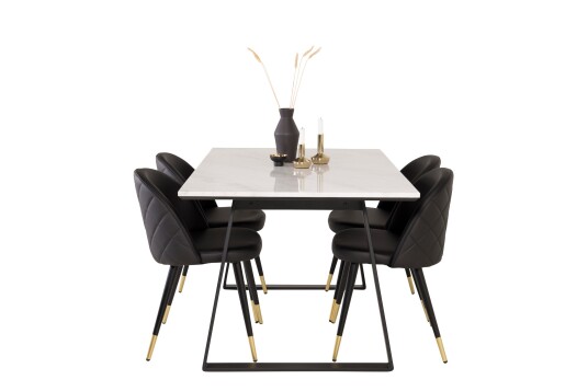 Venture Home Estelle Spisegruppe 140 cm Rektangulær med 4 Velvet Stoler Sort