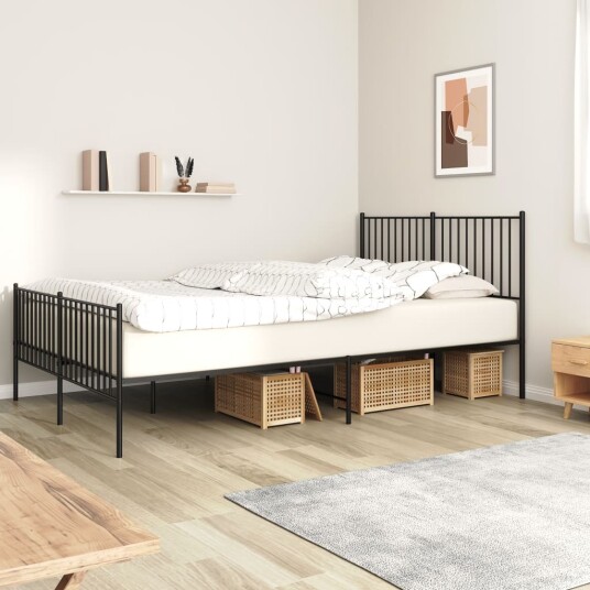 vidaXL Sengeramme i metall med hode- og fotgavl svart 150x200 cm
