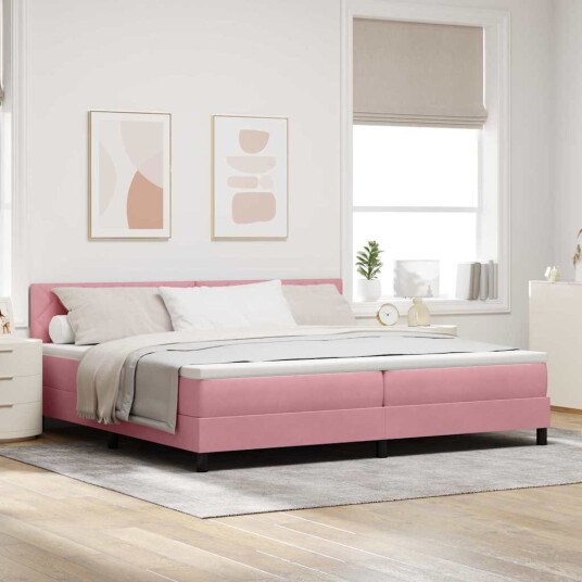 Boksfjær Seng med madrass Rosa 200 x 200 cm Fløyel