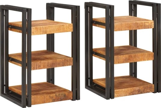  Nattbord 2 pcs Brunt og svart 38 x 33 x 58 cm Massiv mango tre