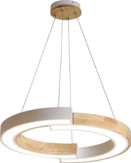 32W LED designer pendel   Ø43cm hvit med tredetaljer 3000K 4000lm   Kulør : Varm