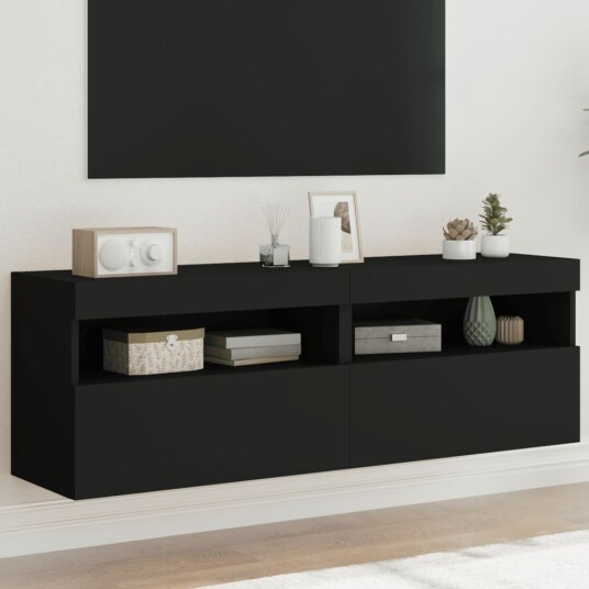 vidaXL Vegghengte TV-benker med LED 2 stk svart 60x30x40 cm 8721012257702