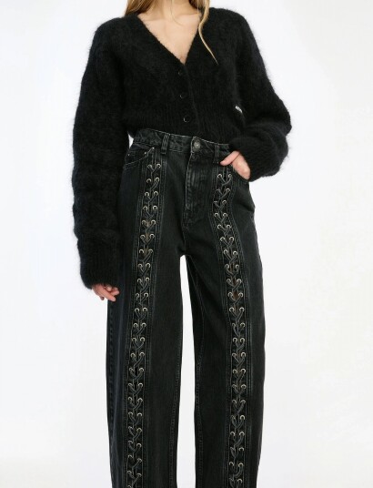 ROTATE Laced Wide Leg Jeans Black 26