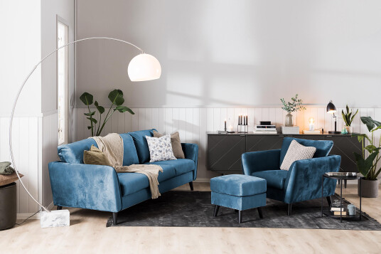 Scandi Days Trend Lenestol med Fotskammel Blå
