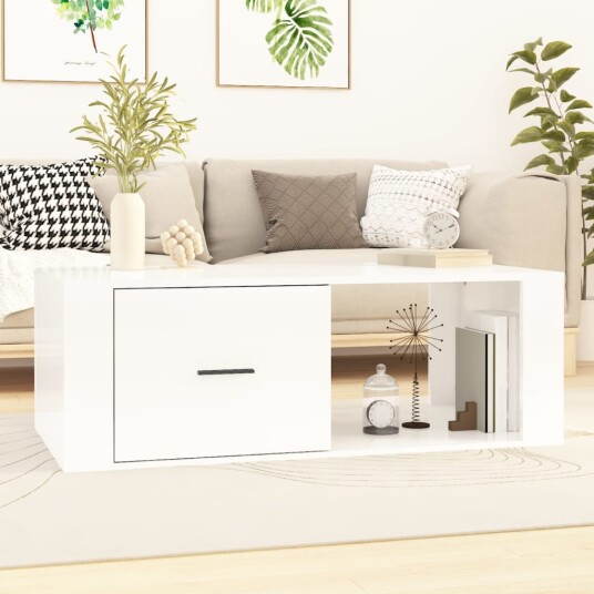 Salongbord høyglans hvit 100x50,5x35 cm konstruert tre 8720845667030