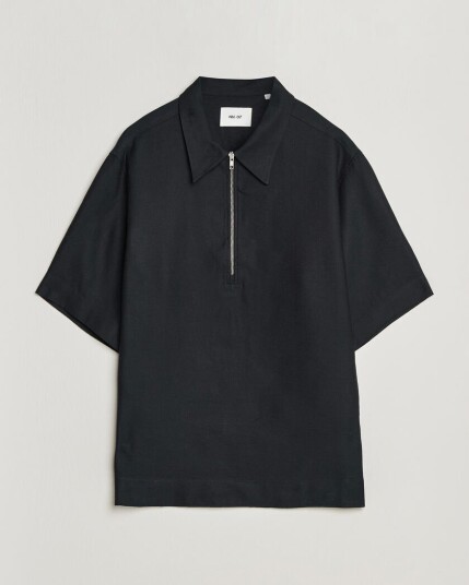 NN07 Bruno Linen/Viscose Half Zip Polo Black NN07 Bruno Linen/Viscose Half Zip Polo Black
