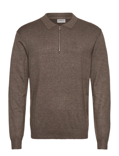 Lindbergh Ecovero L/S Zip Polo - Brown - M Lindbergh Ecovero L/S Zip Polo - Brown - M