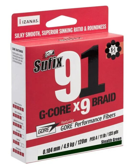 Sufix 91 G-Core X9 multifilament sene - 150 meter - 0,285 mm Sufix 91 G-Core X9 multifilament sene - 150 meter - 0,285 mm