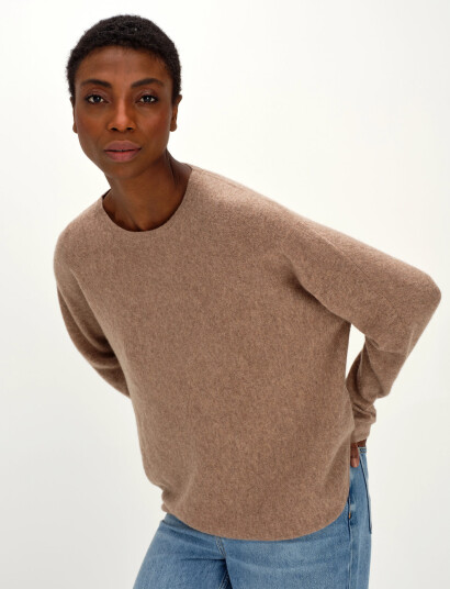 Davida Cashmere Curved Sweater - Brown - XL