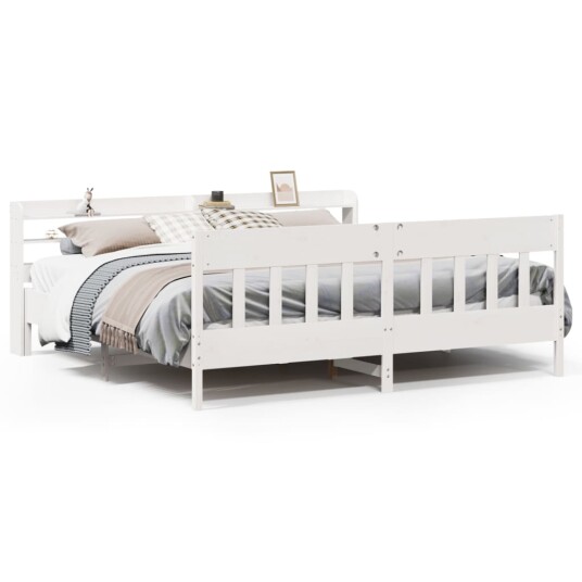 Sengeramme med madrass hvit 200x200 cm heltre furu 3306994