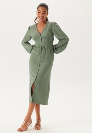 BUBBLEROOM Structure Button Midi Dress Dusty green L BUBBLEROOM Structure Button Midi Dress Dusty green L