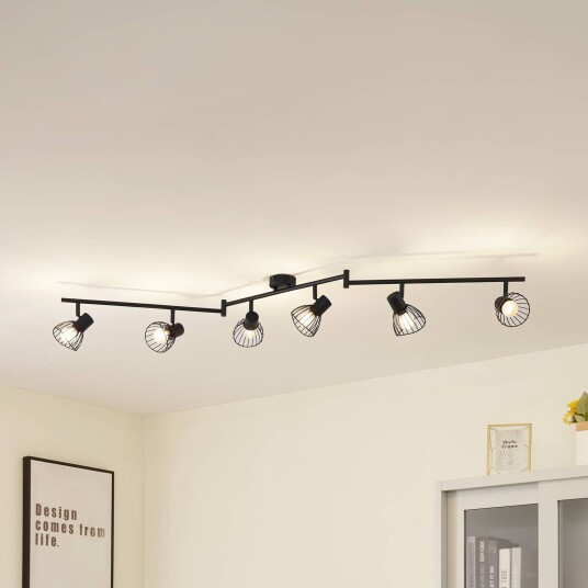Lindby taklampe Piena svart 6 lyskilder metall 150 cm