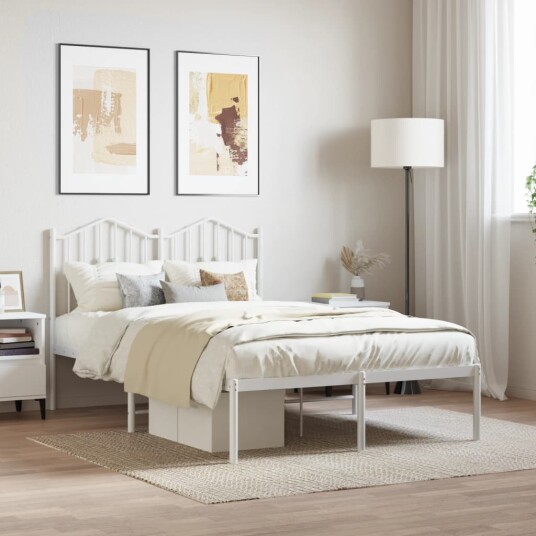 vidaXL Sengeramme i metall med hodegavl hvit 120x200 cm 8721012211452