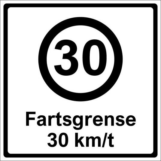 Fartsgrense 30 km/t 50x50 cm Alu plate Vanlig