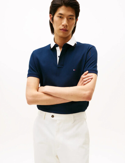Tommy Hilfiger Pique Grafic Collar Reg Polo - Navy - XXL