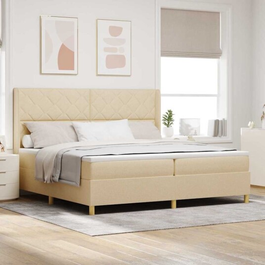  Box Spring Seng med Madrass Krem 200x200 cm Stoff