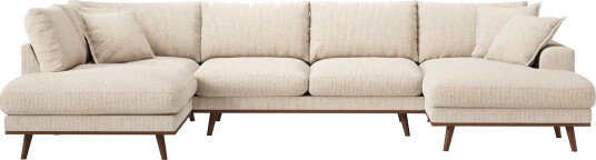 Copenhagen Premium 5 personers Venstrevendt U formet Dyb Sofa med Divan og Chaiselong i Chenille Beige