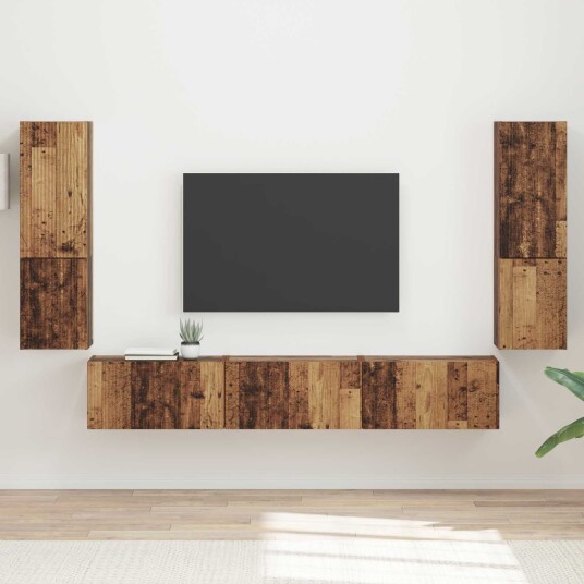 TV benksett Veggmontert 4 pcs Gammelt tre Konstruert tre TV benksett Veggmontert 4 pcs Gammelt tre Konstruert tre