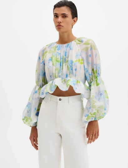 Malina Elliana Ruffled Long Sleeve Blouse   Green   44