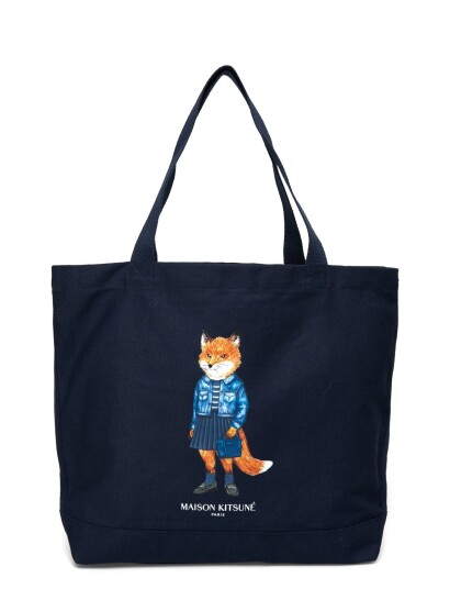 Maison Kitsune Dressed Fox Tote Navy TU Maison Kitsune Dressed Fox Tote Navy TU