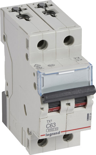 Legrand 5 stk TX3 MCB automatsikring C63 2P 2M 6/6kA