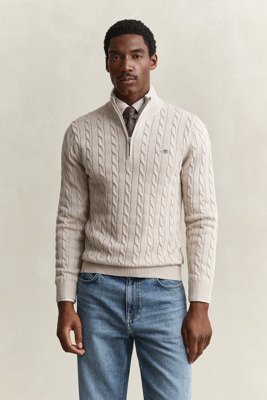 Gant Cotton Cable Half Zip Clay Beige