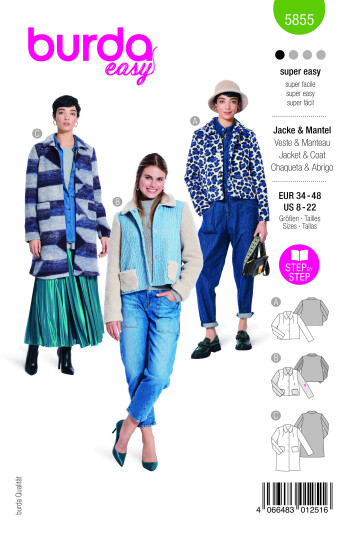 Burda 5855 - Jakke EUR: 34-48, US: 8-22
