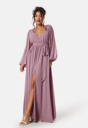 Goddiva Long Sleeve Chiffon Dress Dusty Lavender S XXL (UK18)