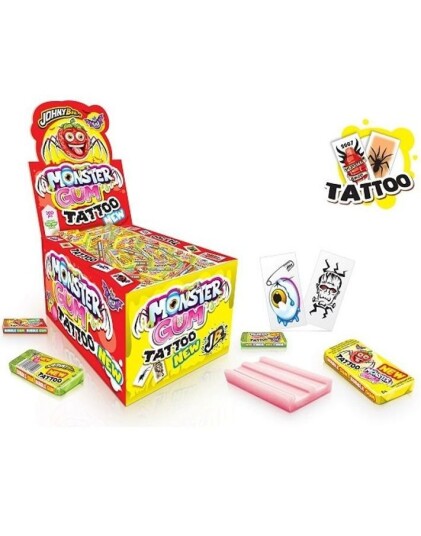 200 stk Monster Gum   Tutti Frutti Tyggegummi med Midlertidig Tatovering   Hel Eske 1 kg