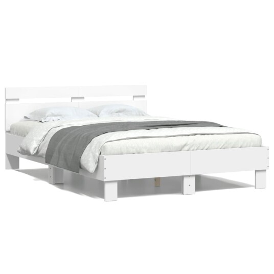 Sengeramme med hodegavl og LED hvit 135x190 cm 8721012247840