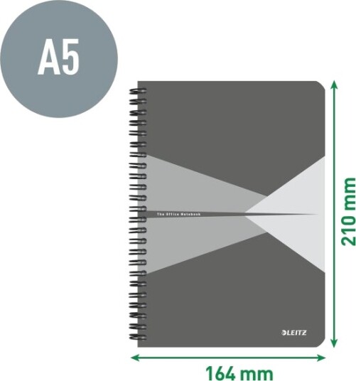 Leitz Office Notisbok Spiralbundet A5 148 X 210 Mm 90 Ark / 180 Sider Lined Grå Polypropylen Pp