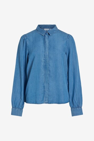 Vila Skjorte viGivani L/S Placket Denim Shirt Blå